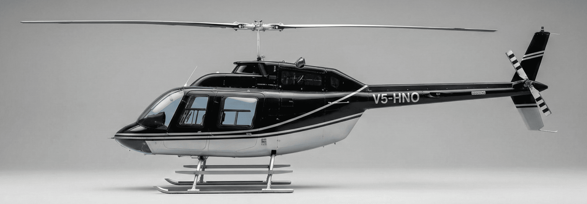 Sleek black and silver helicopter design