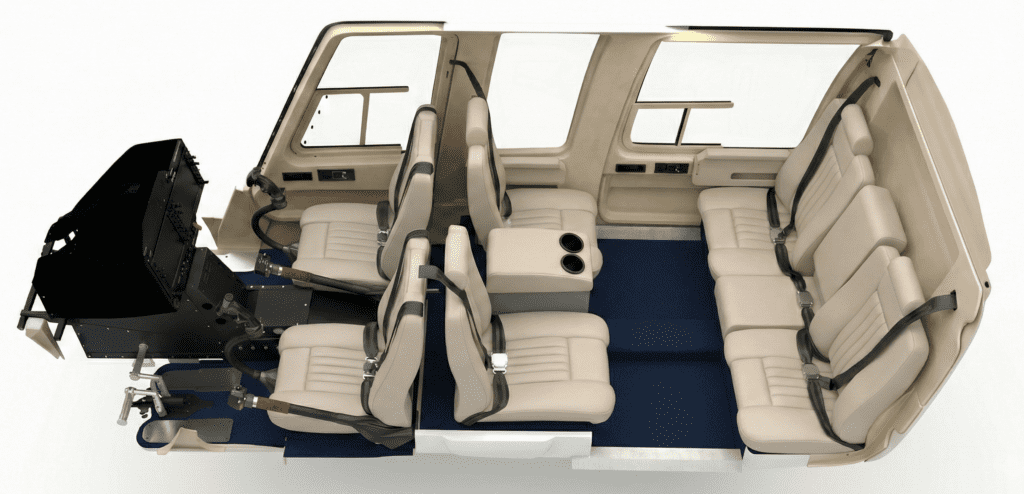 Interior layout of a Bell 407 helicopter