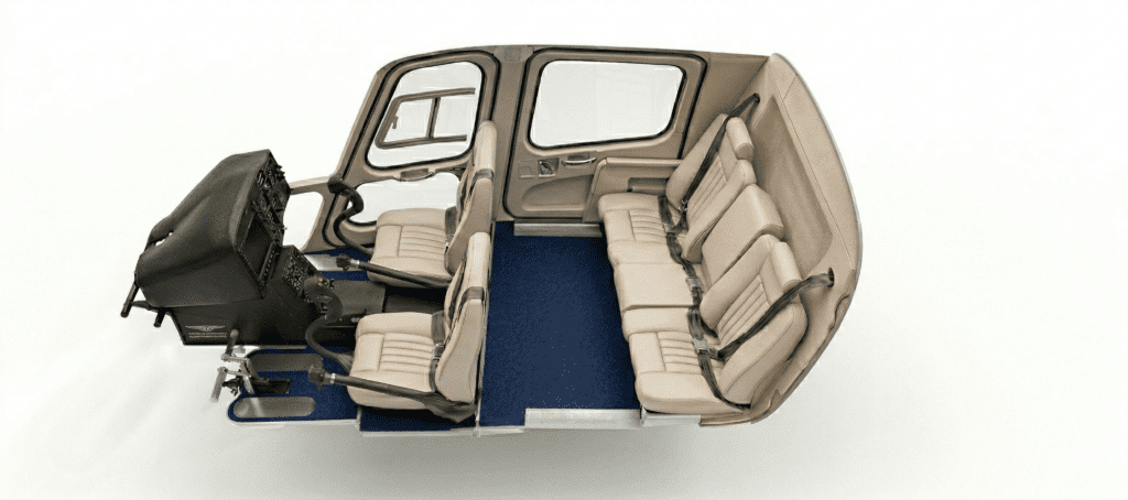 Helicopter interior with seating layout